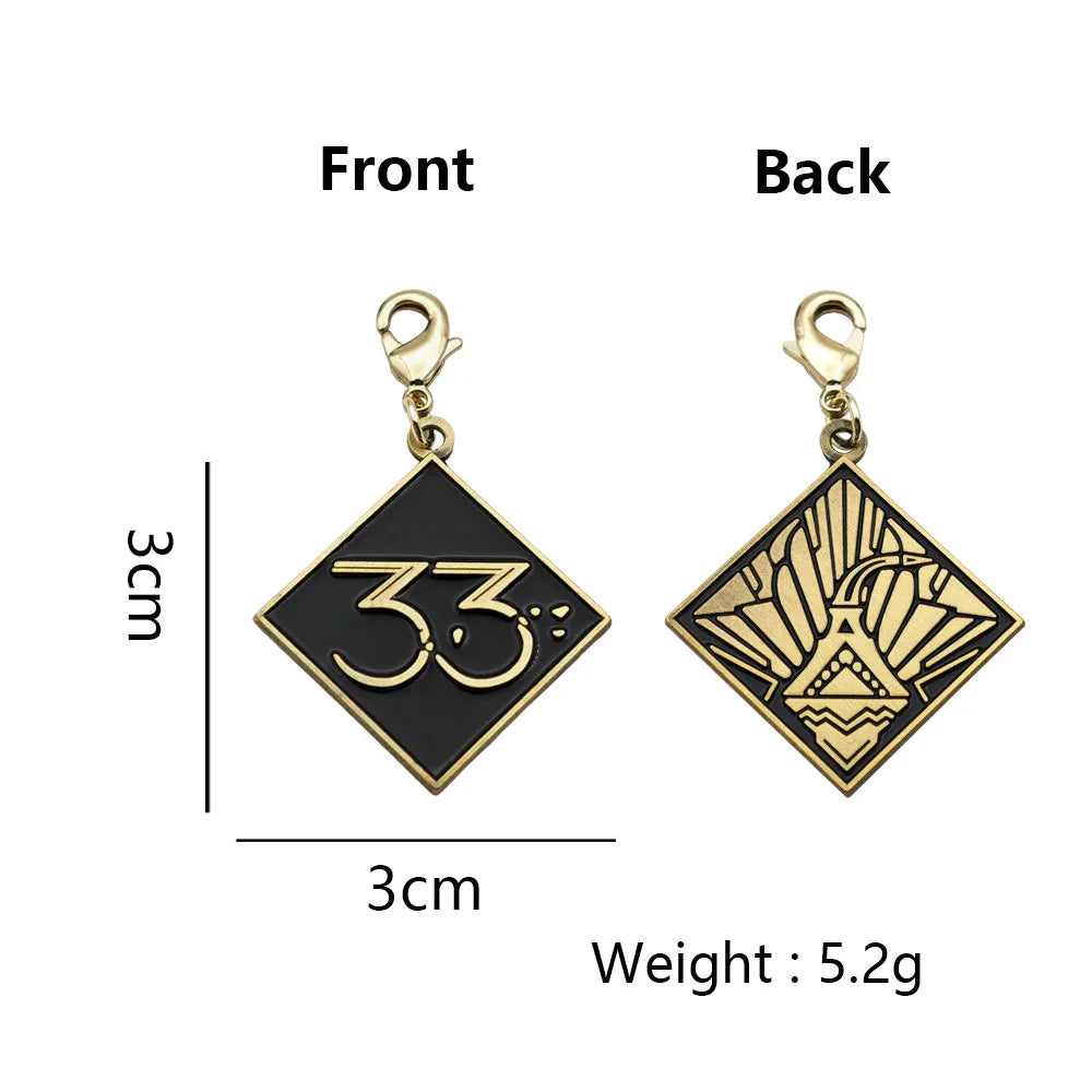 Clair Obscur Expedition 33 Keychain Game Peripheral Pendant Pendant Double Sided 33 Metal Keyring Gamer Collection Jewelry Gift