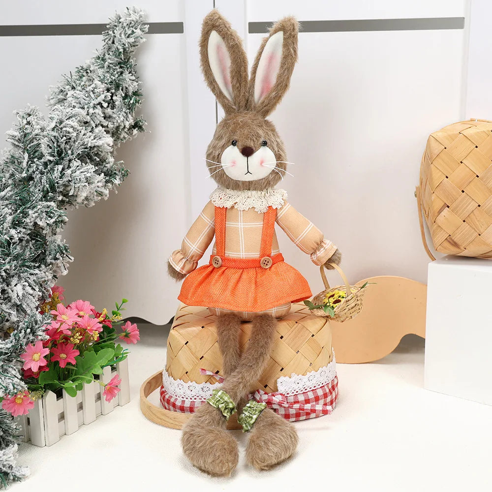 Easter Bunny Decor Brown Plush Rabbit Desktop Bunny Toy Holiday Party Decor Fabric Easter Gift