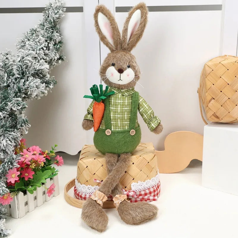 Easter Bunny Decor Brown Plush Rabbit Desktop Bunny Toy Holiday Party Decor Fabric Easter Gift