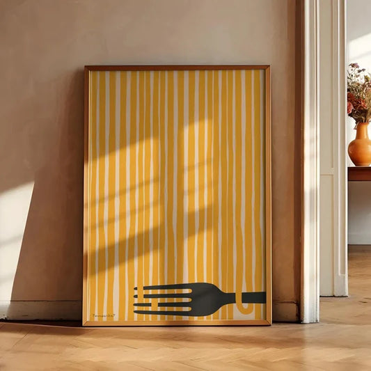 Hand Drawn Pasta Art Print - Retro Spaghetti Poster, Modern Dinning Room Decor, Kitchen Wall Art, Retro Food Print Canvas Poster