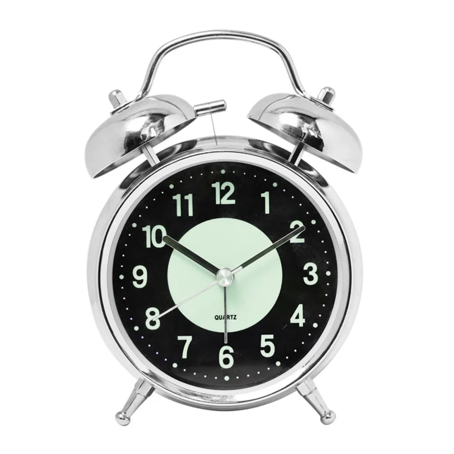 1pc 4.5 inch Retro Electroplating Metal Alarm Clock, Luminous Dial, Loud Volume Wake-Up Alarm Clock (Excluding Battery)