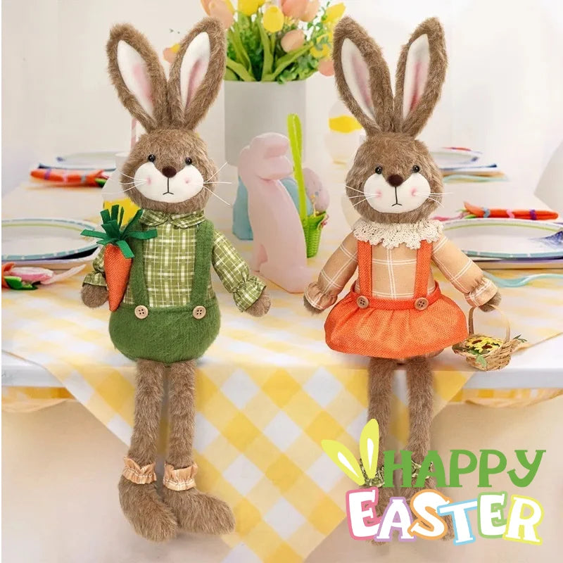 Easter Bunny Decor Brown Plush Rabbit Desktop Bunny Toy Holiday Party Decor Fabric Easter Gift